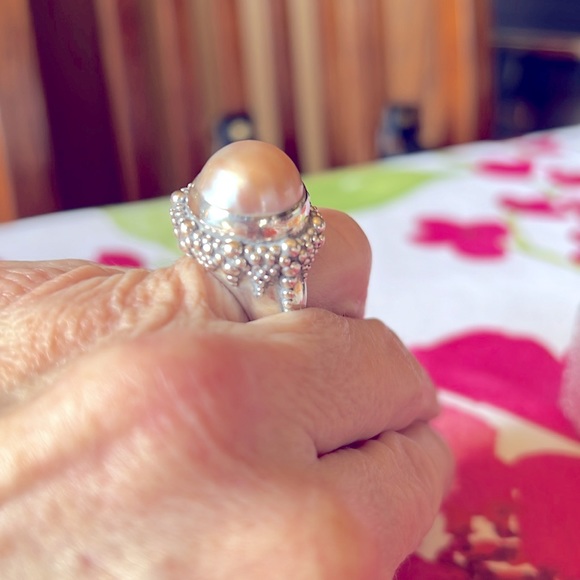 Stephen Dweck Mabe Pearl Ring SS Sz 7 Signed 925 Has 1 Minor Crack Still Gour!! - Picture 7 of 16